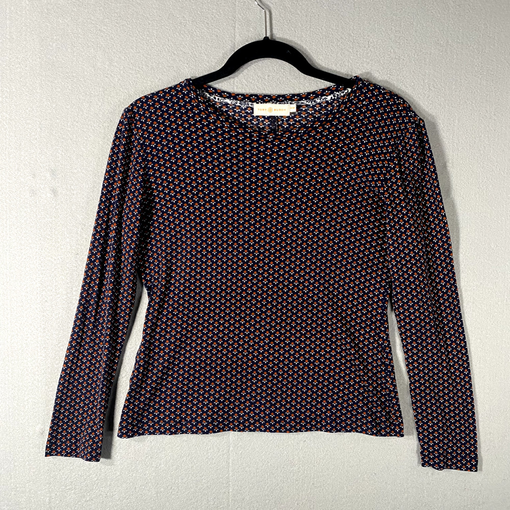 Tory Burch Long Sleeve Blue Red Floral Cotton Shirt Woman's Size Medium